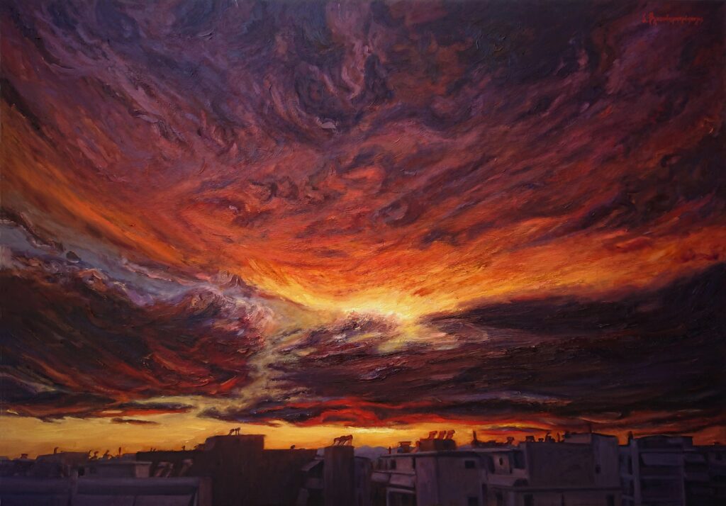 Firesky sunset over the city